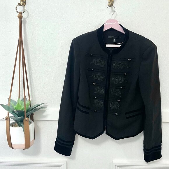 WHBM Black Velvet Trim Embroidered Military Jacket Size 10 - Picture 1 of 7